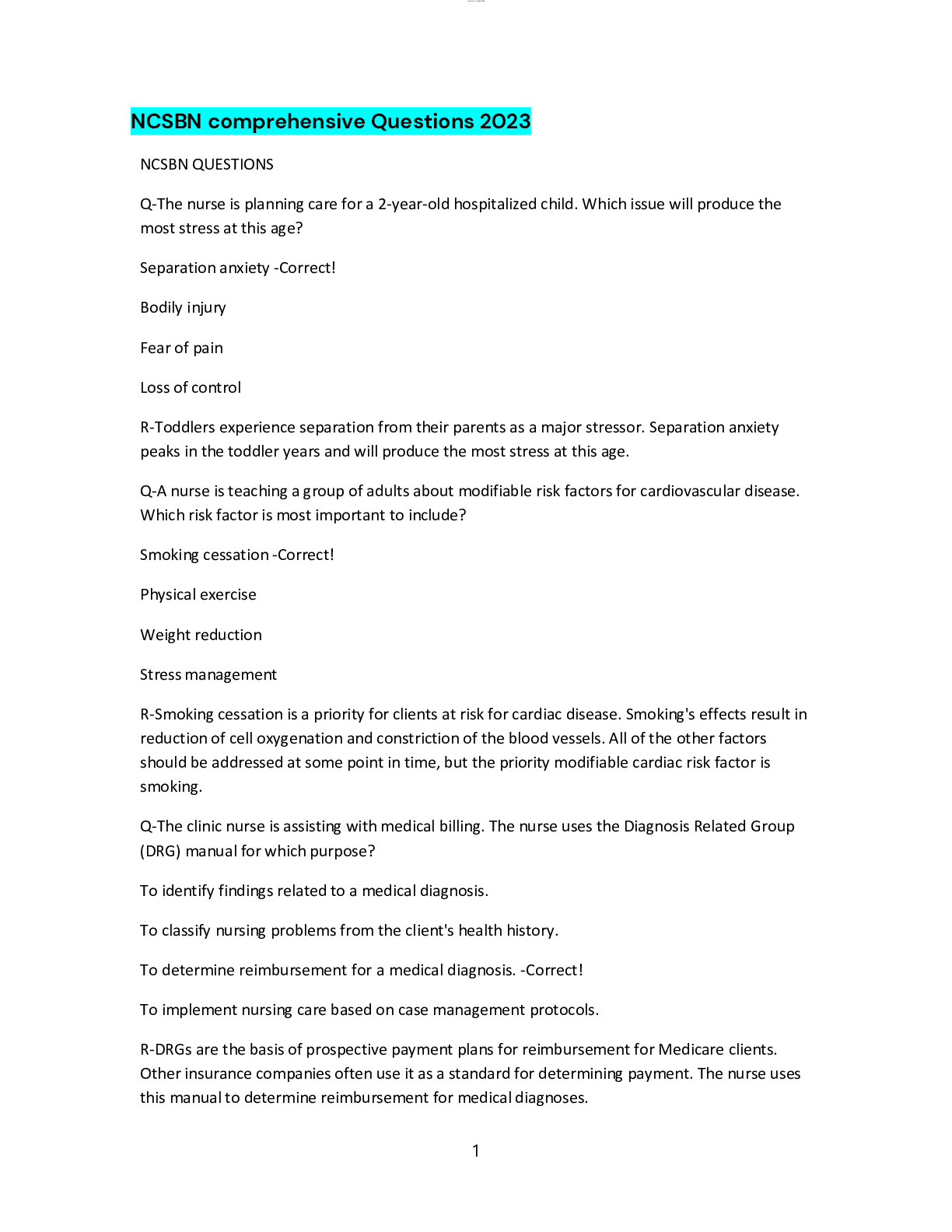 Preview image for NCSBN / NCLEX Comprehensive Questions 2023